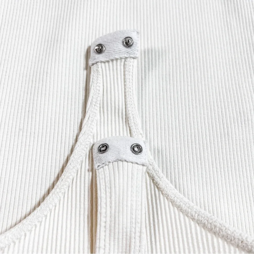 Jolie Ruffle Strap Ribbed Bodysuit Size M in White - Picture 10 of 12